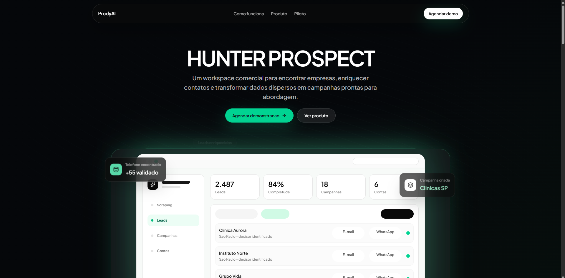 Hunter Prospect SaaS Interface